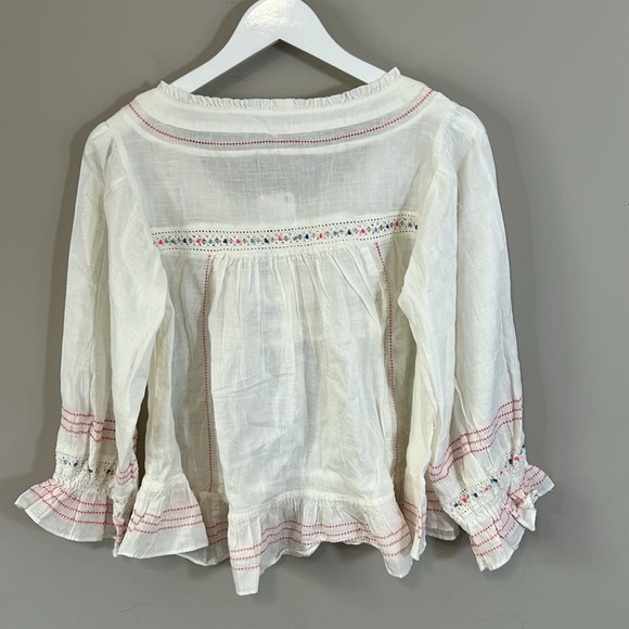 Free People Ready For You Blouse White Billowy relaxed fit embroidered Sz S NEW - Picture 8 of 13